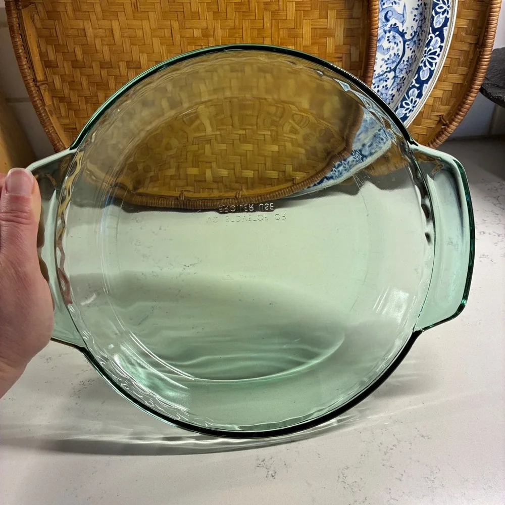 Vtg Anchor Hocking Pie Plate Green 9in Deep Dish Fire-King MCM Farmhouse Retro